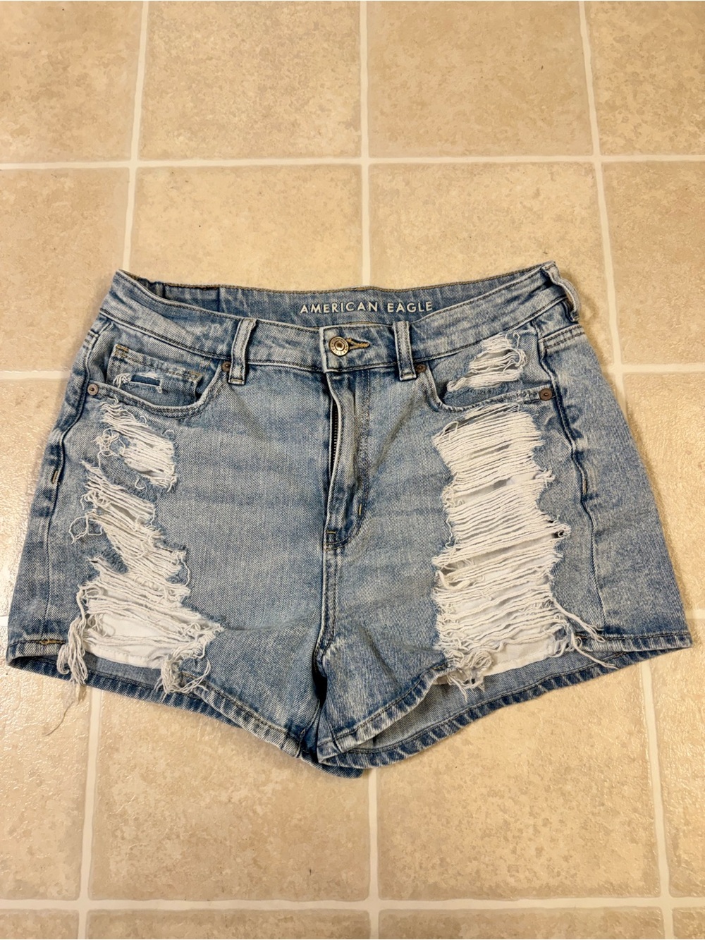 American Eagle Outfitters Light Blue Distressed Denim Shorts